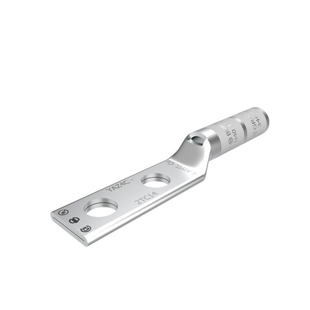 Burndy Cu Comp Terminal Code Cond, Bvl Entry, 2 Hole/W/InspWindow, #4 AWG Cod YAZ4C2TC14